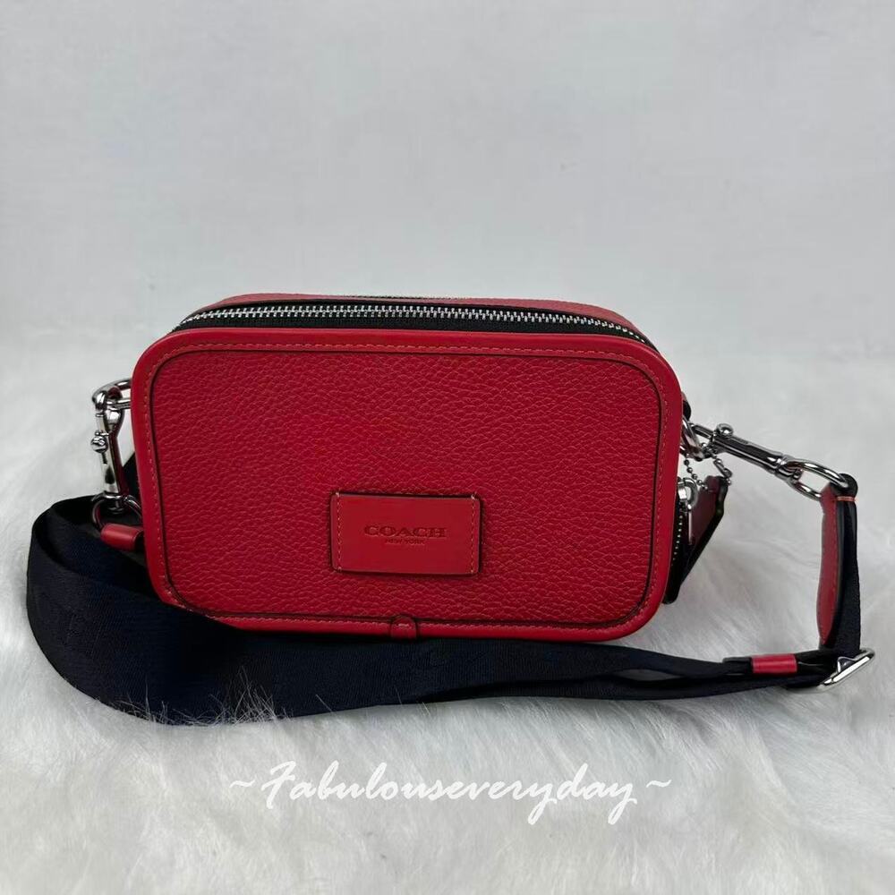 Coach Men Wyatt Crossbody Bag In Leather/Silver/True Red CM113 NWT